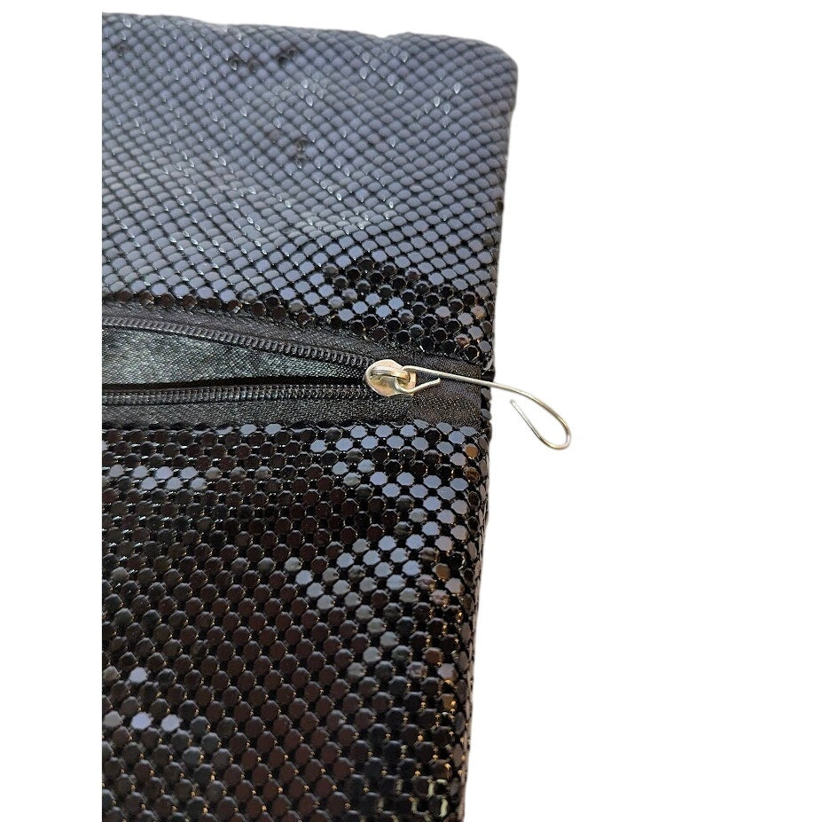 Vintage La Regale Black Metal Mesh Folding Envelope Clutch Zipper Tab Missing