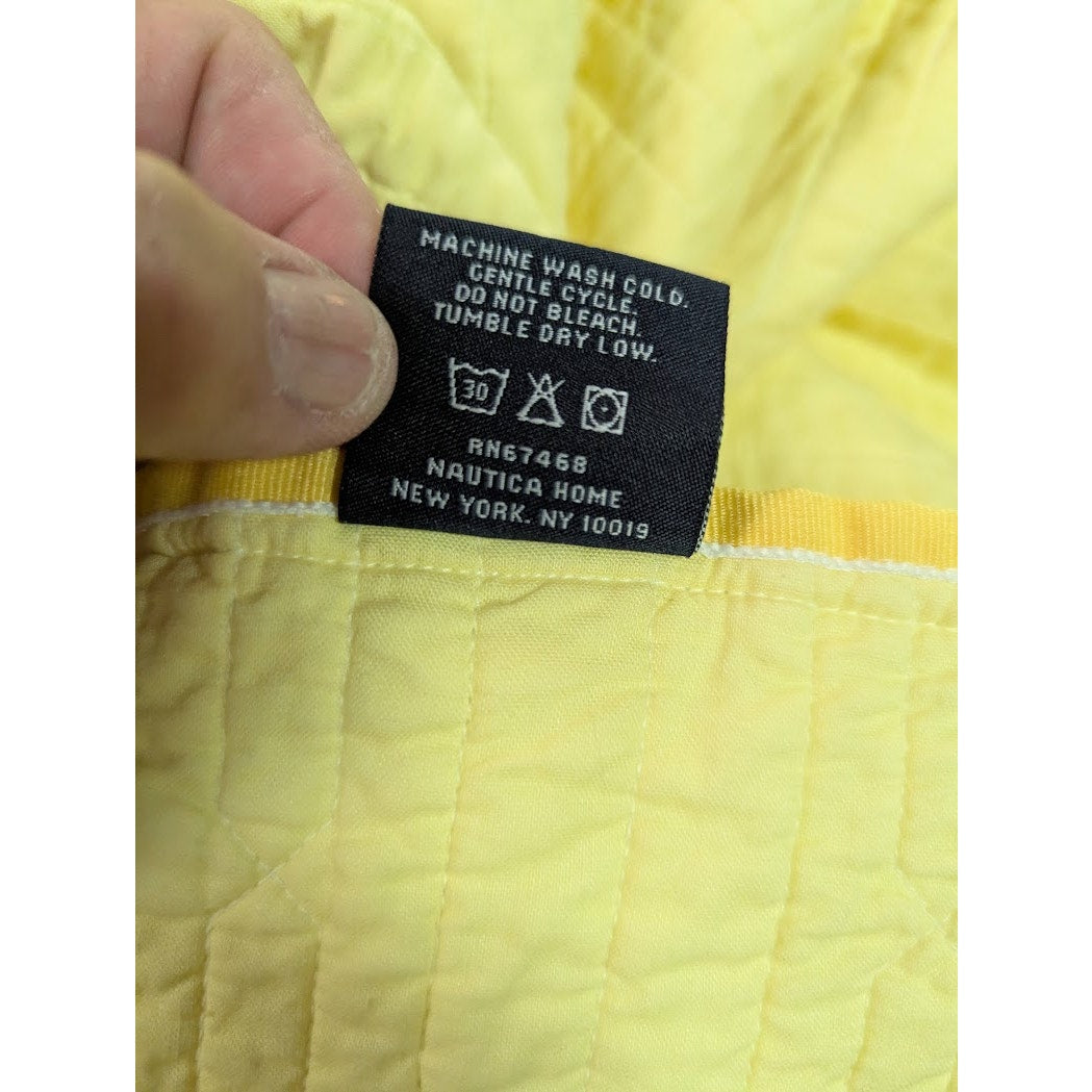 Nautica Galewood Yellow Blue Stripe quilted bedspread blanket King Cotton