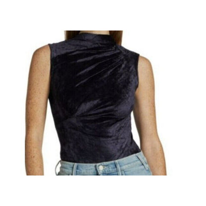 rta Julie Sleeveless Highneck Velvet Bodysuit Small NEW Faux Wrap blue $350.00