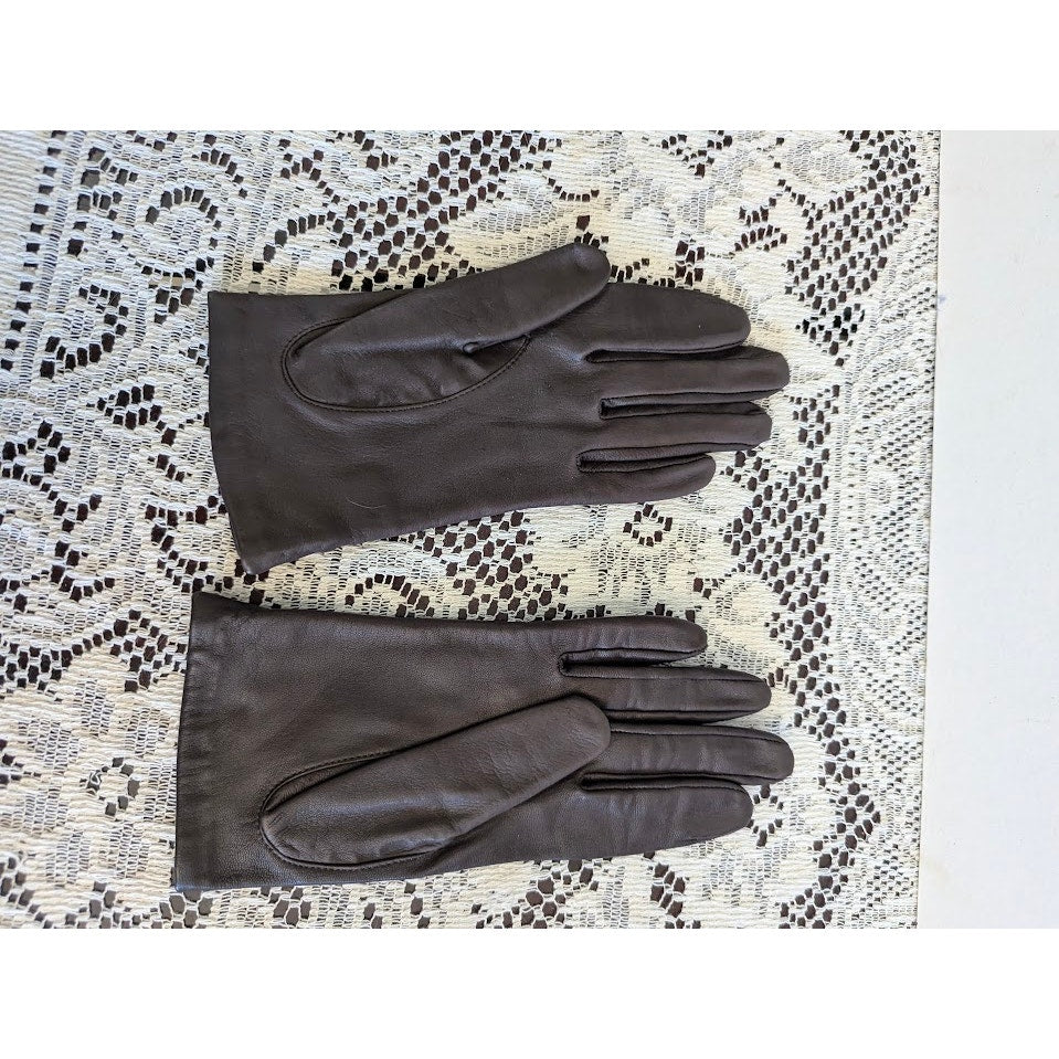 Vintage Estate Brown Antron Nylon Evening Gloves Size 6 / 6.5 Small