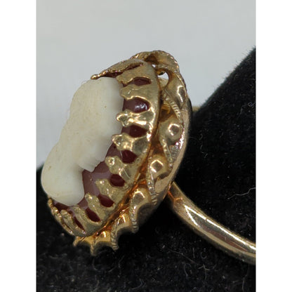 Vintage Gold Tone Cameo Red Resin Oval Ring Victorian Revival Statement Y2K