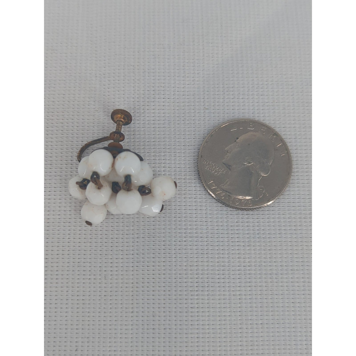 Vintage Milk Glass Cluster Screw Back Earrings Mid-Century Retro Bridal Jewelry