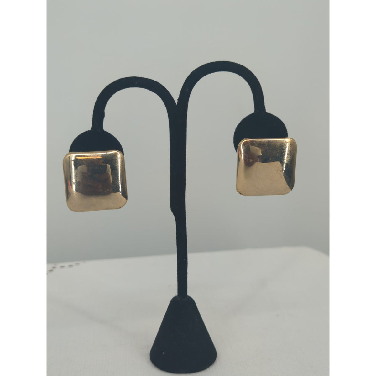 Vintage Mid-Century Gold-Tone Square Clip-On Earrings Chunky Minimalist