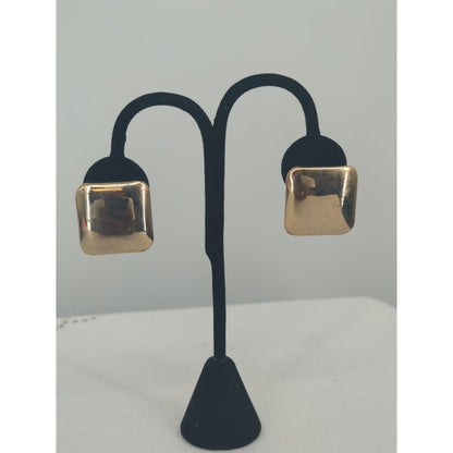 Vintage Mid-Century Gold-Tone Square Clip-On Earrings Chunky Minimalist