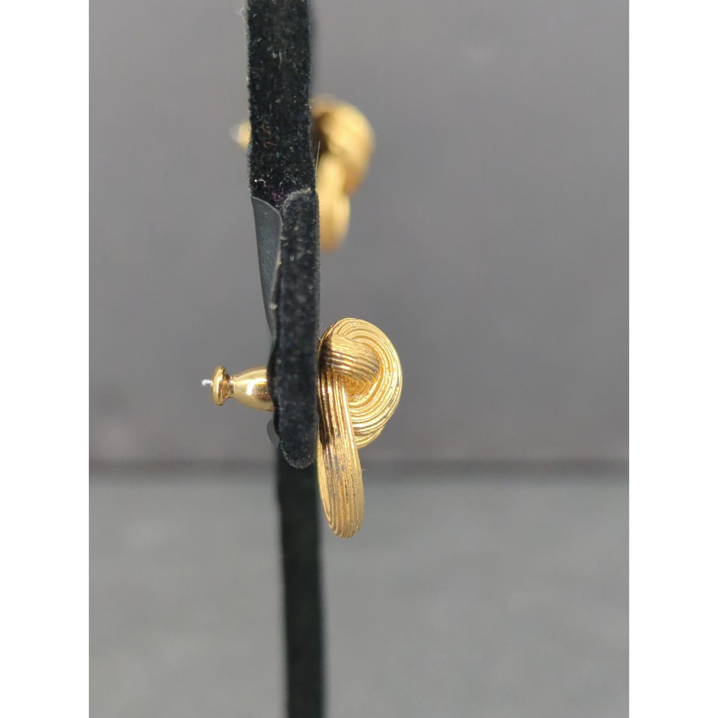 Vintage Gold Tone Textured Knot  Earrings Minimalist 1960s Pierced