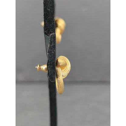 Vintage Gold Tone Textured Knot  Earrings Minimalist 1960s Pierced