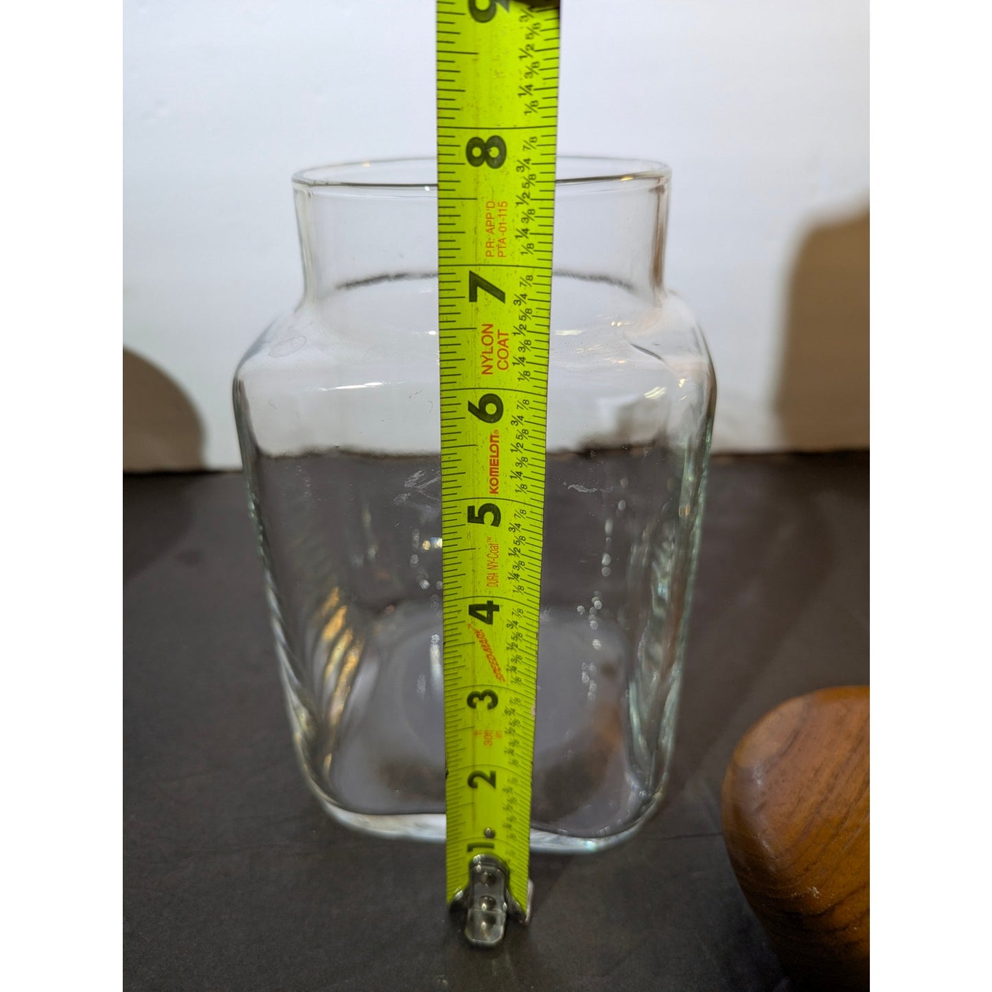 Vintage MCM Clear Glass Canister with Teak Sealed Lid 8" apothecary storage
