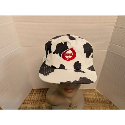 Vintage Real Skateboards Cow Print Snapback Baseball Cap Hat Y2K