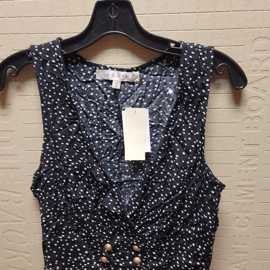 RowA womens Size Small Black white Polka Dot Sleeveless Dress NEW button detail