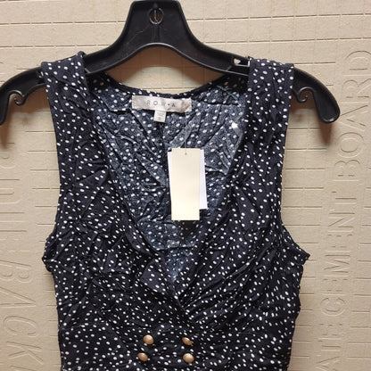RowA womens Size Small Black white Polka Dot Sleeveless Dress NEW button detail