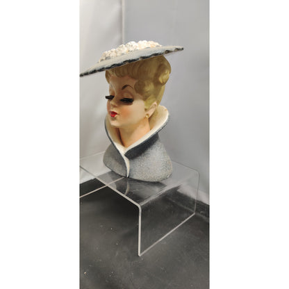 Vintage Gray Hat Lady Head Vase Planter Kitschy Ceramic Inarco C3815A 1959