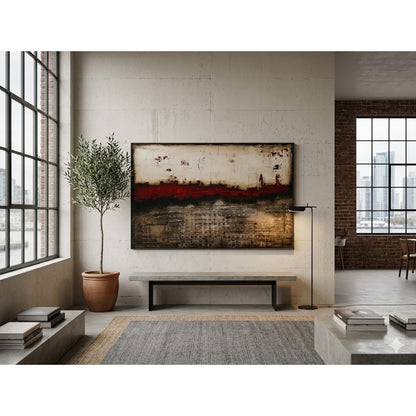 Sarah Brooke Middle of Nowhere Red Ribbon Large Textured Abstract Canvas 60x40