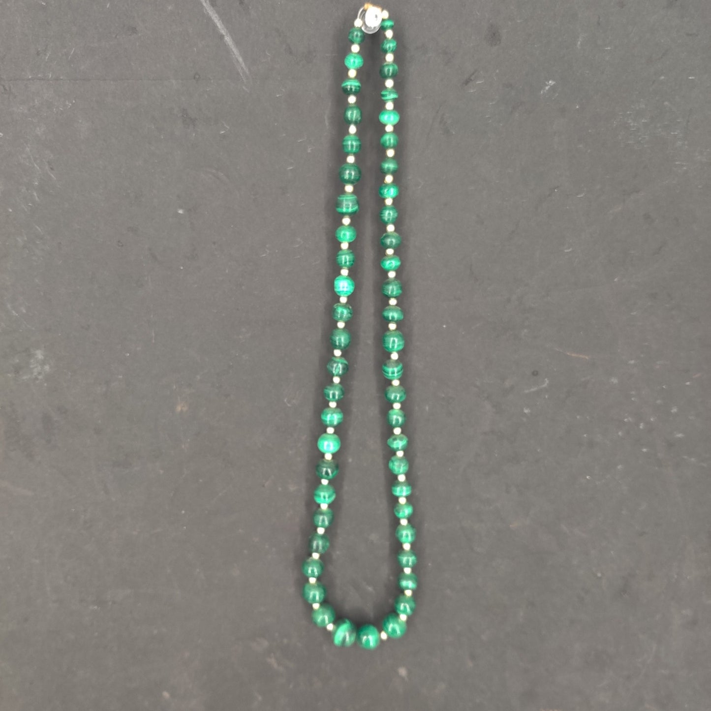 Vintage Genuine Malachite Natural Green Banded Agate Bead Necklace 24 Inch