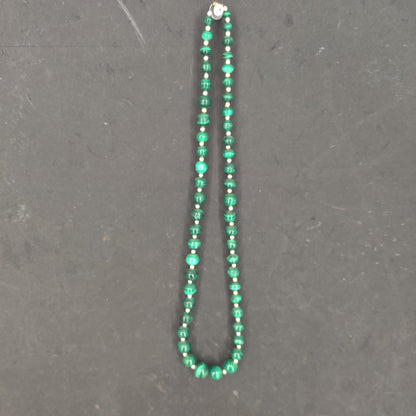 Vintage Genuine Malachite Natural Green Banded Agate Bead Necklace 24 Inch