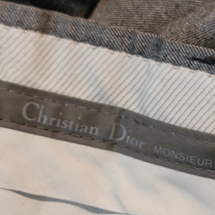 Christian Dior Vintage Wool 40L 2 pc. Suit Jacket Pants Grey Cuffed Pleated