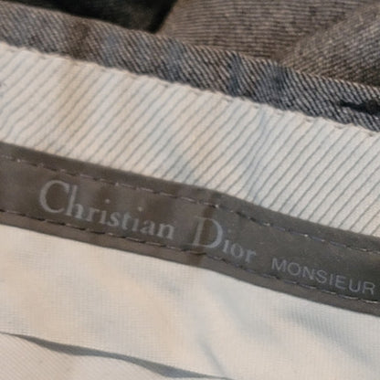 Christian Dior Vintage Wool 40L 2 pc. Suit Jacket Pants Grey Cuffed Pleated