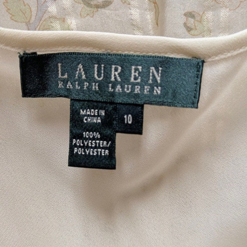 Lauren Ralph Lauren Floral Ruffle Silk Blouse Womens 10 Ivory Sleeveless Shell Top