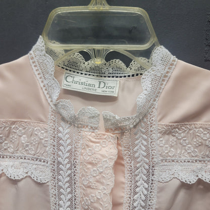 Christian Dior Vintage Pink Lace Trim Long Nightgown Robe Retro Coquette Small