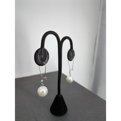 Vtg. Faux Pearl Facett Bead Necklace Earrings Set SilverTone Bridal Wedding Glam