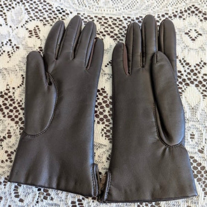 Vintage Aris Chocolate Brown Leather Gloves Fur Lined Old Money Glamour Small
