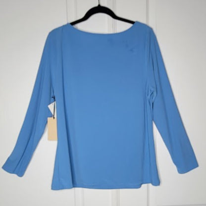 Halogen Vintage Chic Blue Long Sleeve Asymmetrical Ruched Neck Top Size XXL NWT