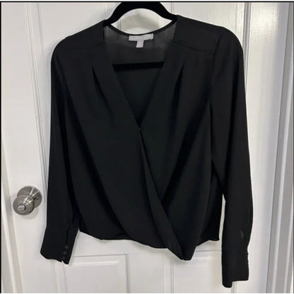 Chelsea28 Faux Wrap Black Sheer Blouse Top V Neck Long Sleeve Size XL Womens NEW