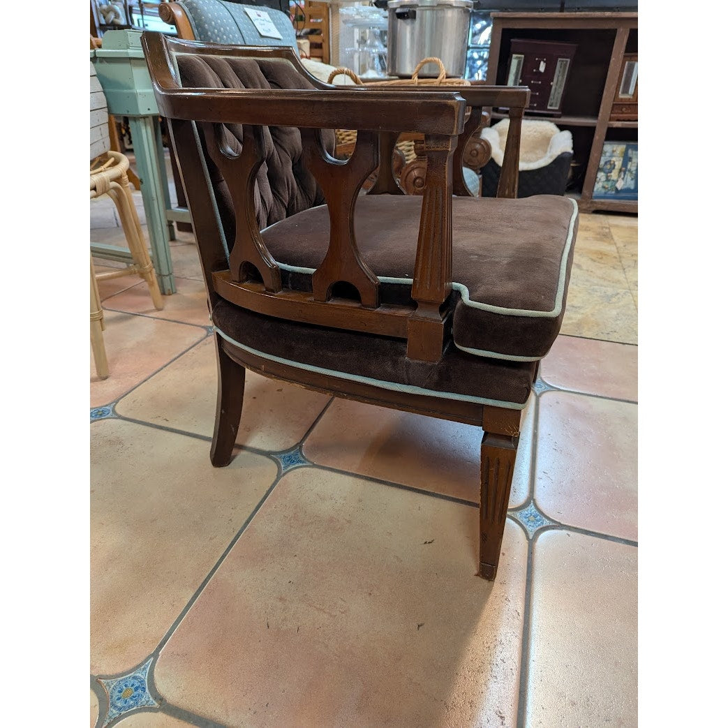 Secondhand Sandies: MCM Occasional Chair Chocolate Velvet with blue piping Tufted