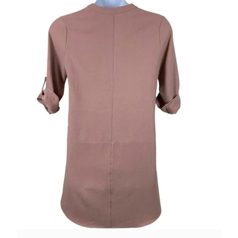 Lush Size large Dress Roll Tab Sleeves Shift High Low Dusty Rose Pink Womens NEW