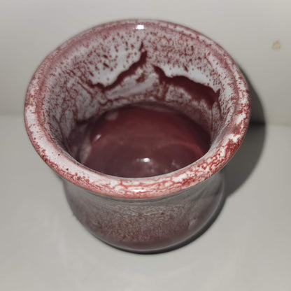 Handmade Art Pottery Vase handleless cup mug Clay Red White Dripware Signed Amy