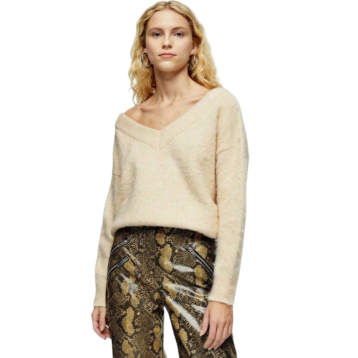 Topshop Pullover V-Neck Fuzzy Sweater Long Sleeve size UK MEDIUM / US 8-10 NEW