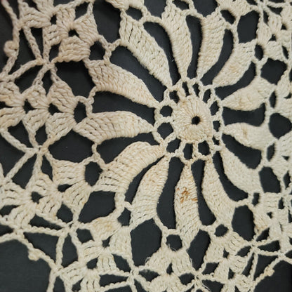 Vintage raised cream and pink and green Irish rose doily handmade crochet doilie