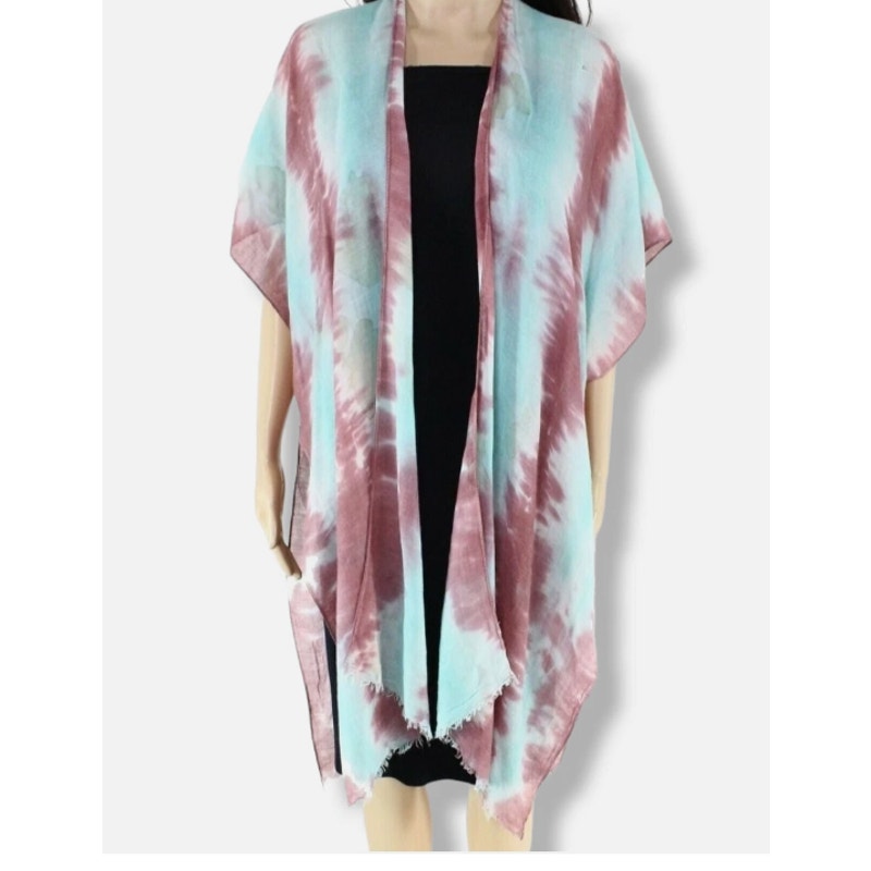Lulla Collection by Bindya pINK/BLUE KIMONO Tie Die Cover-Up scarf One Size NEW