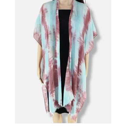 Lulla Collection by Bindya pINK/BLUE KIMONO Tie Die Cover-Up scarf One Size NEW
