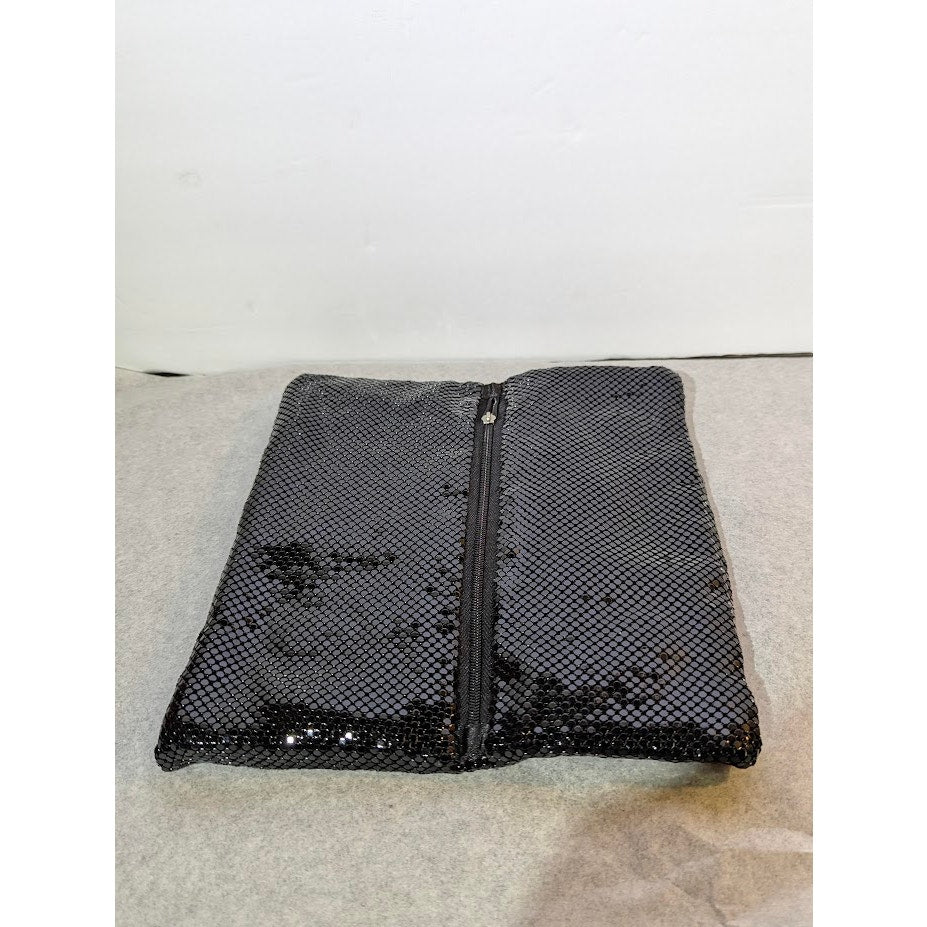 Vintage La Regale Black Metal Mesh Folding Envelope Clutch Zipper Tab Missing