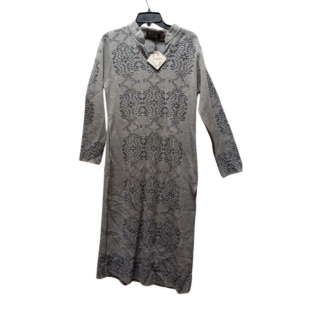 Inspire Cotton Jacquard Dress Pocket Gray Medium Long Sleeve Side Slits Tunic