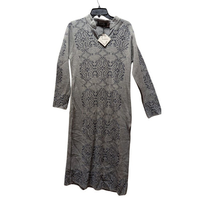 Inspire Cotton Jacquard Dress Pocket Gray Medium Long Sleeve Side Slits Tunic