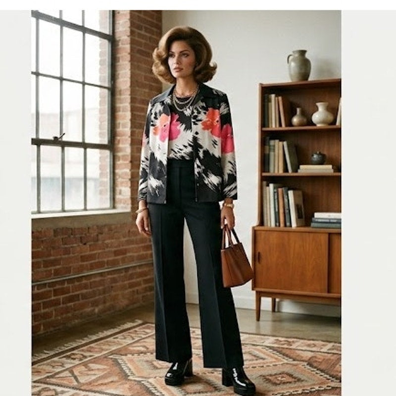 Donovan Galvani Vintage Abstract Floral 2 Pc Set Large Jacket Sleeveless Top