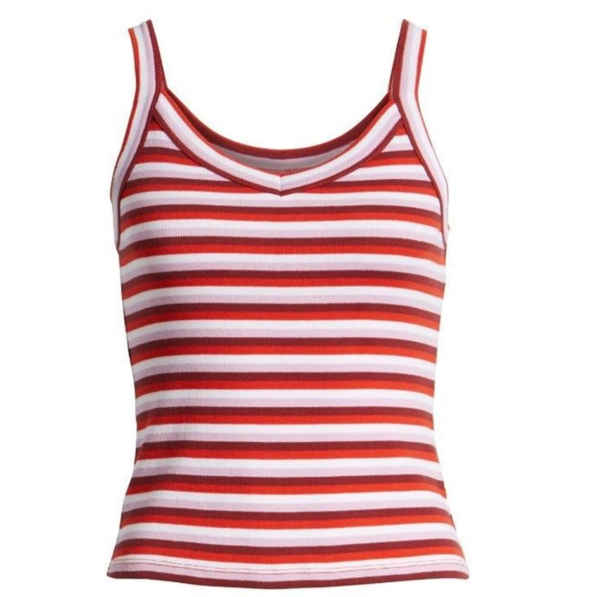 NWT Large Nordstrom Stripe V-neck Tank Top casual sleeveless summer red white