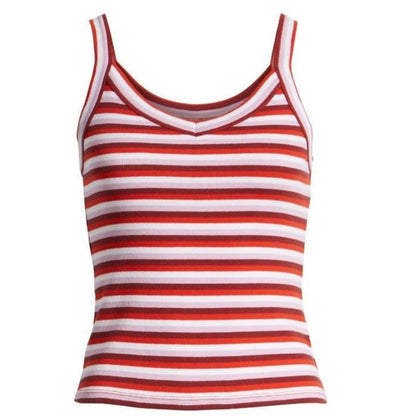 NWT Large Nordstrom Stripe V-neck Tank Top casual sleeveless summer red white