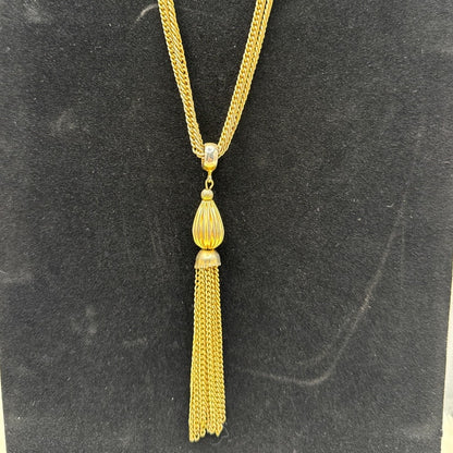 Vintage Double Strand Gold Tone Tassel Statement Necklace Rabbit Ear Bail