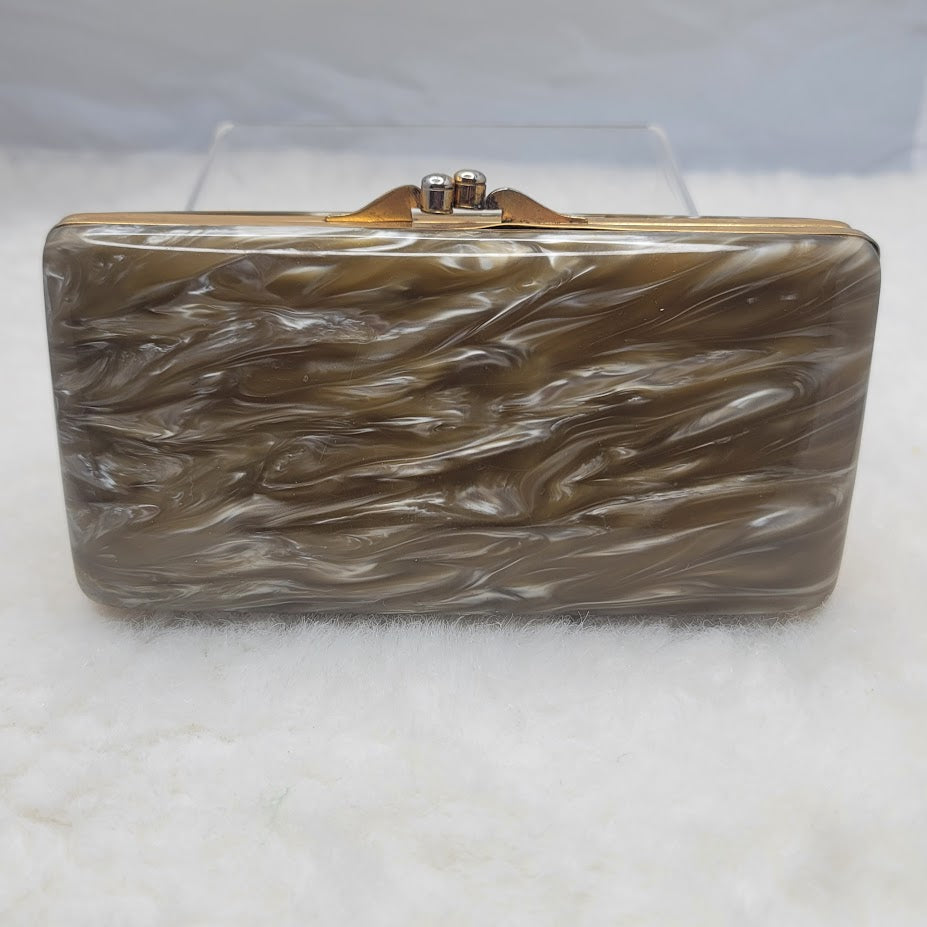 Vintage 1950s Marbled Celluloid Vanity Handbag Compact Clutch MCM Glamour