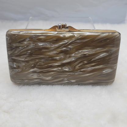 Vintage 1950s Marbled Celluloid Vanity Handbag Compact Clutch MCM Glamour