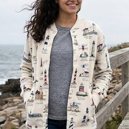 Art Unlimited Sportswear Vintage Lighthouse Full Button Up Sweatshirt Medium