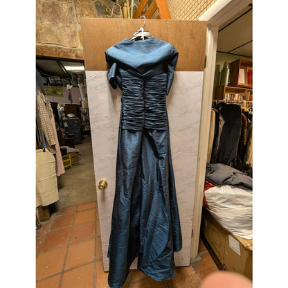 Jean De Lys Size 8 Womens Formal Dress with jacket Maxi Blue Taffeta Iridescent