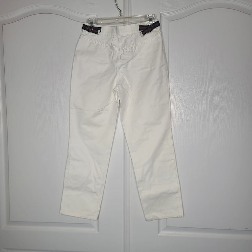 Vintage GUCCI Ankle white jeans green red belt detail EU 40 US 8 Silver Rivet
