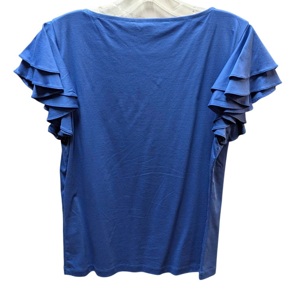 Antonio Melani Flutter Sleeve Knit Top Small Royal Blue Cotton Blend Blouse