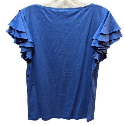 Antonio Melani Flutter Sleeve Knit Top Small Royal Blue Cotton Blend Blouse