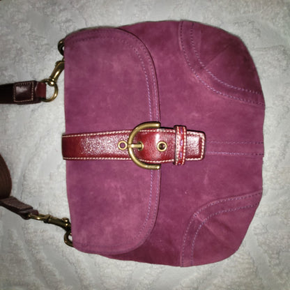 Coach Soho Magenta Suede Flap Shoulder Bag Vintage Y2K Boho Buckle Purse 10389