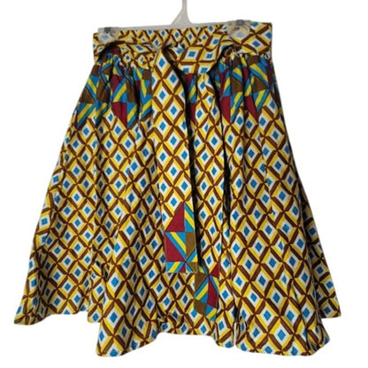 NF Cotton Geometric Print Pleated Midi Skirt One Size African boho