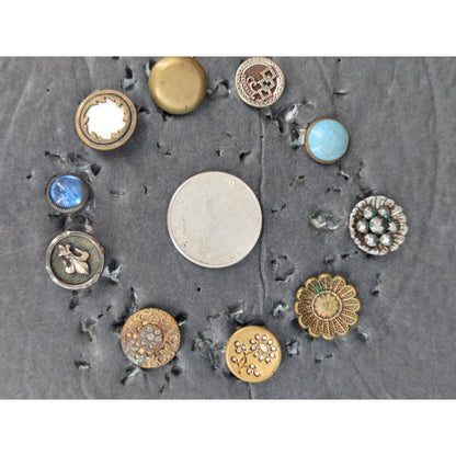 LOT TT of 10 Antique Vintage Victorian Brass Mixed Materials Buttons ESTATE FIND